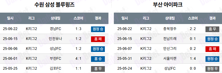 06월 29일 K리그 2 수원삼성블루윙즈 vs 부산 아이파크