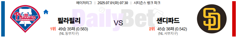 07월 01일 MLB 필라델피아 vs 샌디에이고