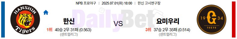 07월 01일 NPB 한신 vs 요미우리