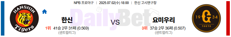 07월 02일 NPB 한신 vs 요미우리